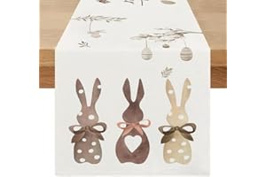 MIUYUNYA Tischläufer Ostern Frühling Modern, Waschbar Saisonnal Tischläufer Küche Esstisch Dekoration Weiß Läufer Tisch Abwaschbar Ostern Tischdeko für Drinnen Draußen Wohnzimmer Dekor 40 x 180 cm