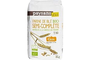 Paysans d'ici Farine de Blé Semi-Complète T80 Équitable, Bio, 1kg