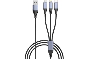 SKY-TOUCH 3 in 1 USB Phone Charger Cables 5A Fast Braided Nylon Unbreakable Charging Cable, Universal Multiple Ports Charging Cord with USB C/Micro USB/IOS Connector for Phones