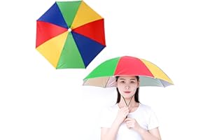 MEMOFYND 1 ombrello da pesca arcobaleno, pieghevole con fascia elastica regolabile, protezione solare e pioggia, UV 360°, scelta perfetta per spiaggia e attività all'aperto