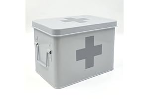 NORBE, Scatola per medicinali in metallo con vassoio estraibile, kit per primo soccorso, Box in metallo Kit emergenza, 22x16x17 stile retrò (Bianco)
