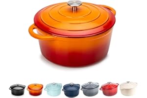 DAWSONS LIVING Round Casserole Dish - Cast Iron Cauldron Induction and Gas Safe Non Stick Dutch Oven Roasting Cooker - with Lid - 10 Year Gurantee (2.7L Casserole, Orange)