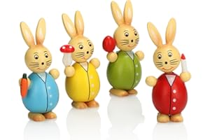 com-four® 4X Deko-Osterhase aus Holz - 8cm - Aufsteller zum Frühling und zur Osterdekoration - Holz-Hase in bunten Farben - Holzfiguren für Ostern (4X Hase bunt)