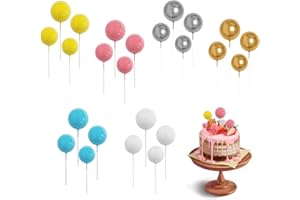 CQQNIU 24 Piece Cake Foam Balloon Decorations (2cm/2.5cm/3cm/4cm), 6 Colors, Kids Birthday Party Cake Decorations, Insert Decorations, Available for Valentine's Day Weddings