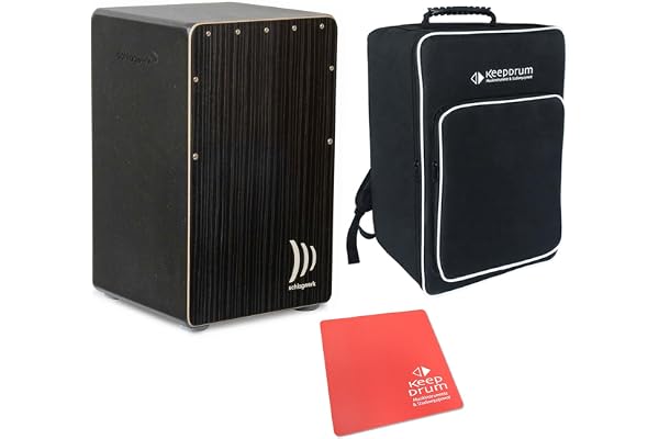 Schlagwerk CP91 Cajon Rudiments Hard Coal Stripes Keepdrum sittdyna röd + väska