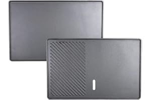 RIYASHOP Piastra in ghisa, scanalata e liscia, rivestimento smaltato, utilizzabile su entrambi i lati, con scarico del grasso, piastra in ghisa, lunghezza 32 cm x larghezza 50 cm x altezza 2 cm