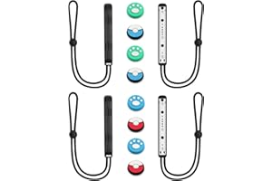 Vicloon 2 Coppia Switch Controller da Polso, di Blocco da Polso Lanyard con 8 Carino Tappo del Joystick, con Corda Regolabile per Switch Joycon, Nero