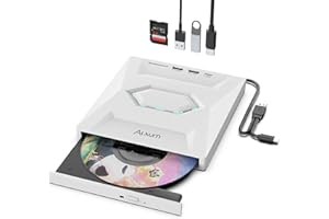 Alxum Unità CD DVD Esterna USB 3.0 con Lettore SD/TF e 3 Porte USB - Masterizzatore Slim per PC Laptop MacBook Windows/Linux/Mac OS (Bianco)