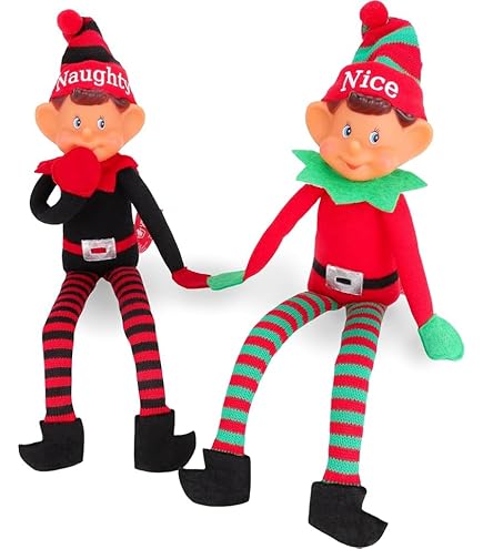 Decoración Navidad Elfo Navideño Flexible - 30 Cm, Cabeza De Vinilo, Elves Behavin' Badly (Rojo El Elfo Travieso De La Navidad