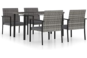 Tidyard Set da Pranzo da Giardino con Cuscini in Polyrattan 5 pz Set da Giardino Tavolo e Sedie in Rattan Tavolo Rettangolare e 4 Sedie,Set Mobili da Giardino in Polyrattan ​​​​​​​