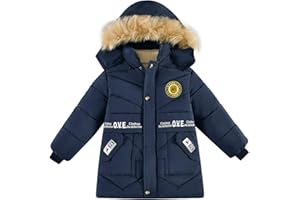 linboo Boys' Winter Jacket, Warm Winter Coat with Hood, Thickened Jacket, Children's Blouson, Windproof Hooded Parka