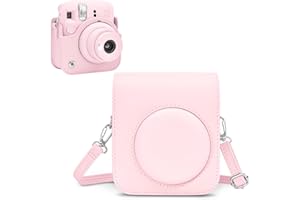 Rieibi Housse pour Instax Mini 12 - Étui de Protection en Cuir PU pour Fujifilm Instax Mini 12 - Étui Amovible avec Bandoulière - Rose