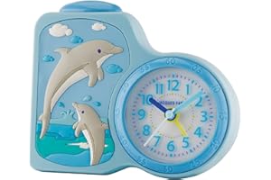 JACQUES FAREL Kinderwecker Delfine hellblau ohne Ticken, mit Licht und Snooze ACB 712 DO