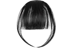 LOPHE Chemical Fiber Hair Clip in Fringe Bangs, Bangs Clip in Hair Extensions, Wispy Bangs Clip with Curved Bangs, Temples Hairpieces for Women (Black)