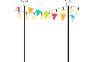 Urban Deco 2 Packs Heavy Duty String Light Poles, 4 Prong Christmas Light Hanging Pole, Portable Flag Pole for Yard Weather Resistant Poles for Outdoor String Lights, Black Christmas Light Pole