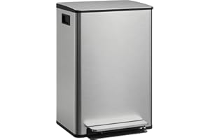 HOMCOM Poubelle cuisine 50L, poubelle à pédale en acier inoxydable avec seau intérieur amovible, couvercle à fermeture douce et maintien en ouverture, filtre anti-odeurs, poignées, anti-traces, argent
