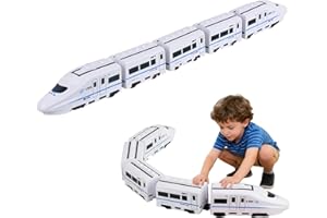PEAMOO Smart Chain Train Toy, Electric Train Toy with Flashing Lights, Five-Section Train Model Set, Battery Powered Smart Trai-n Sets for Kids Ages 3+