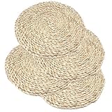 Medidas: Diámetro 30 cm. Espesor 1,5 cm. Conjunto 4 manteles decorativos de mimbre estilo vintage. Ecológicos, con trenzado hecho a mano y perfectos para darle un toque natural a tu mesa.