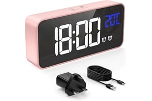 HERMIC Alarm Clock, Digital Clock USB Rechargeable with Temperature Display, Snooze, Dual Alarms for Bedroom, Bedside, Office& Travel(Adapter Included) (Pink)