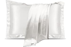 UQQU 2er Set Maulbeerseide Kissenbezug, Seidenkissenbezug 40x80cm für Haar und Hautpflege, Natürliche Seide Kissenbezug mit Weiche Atmungsaktive Glatte - Weiß