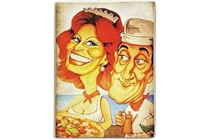 CUCUBA Kustom Art Calamita (magnete) Serie Attori Famosi Sophia (Sofia) Loren Totò Caricatura Stile Vintage per Frigorifero/Garage/Bar Stampa su Legno 10x6 cm