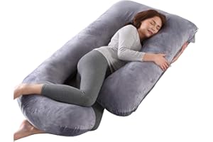 SHANNA Almohada embarazada dormir, Almohada lactancia de cuerpo completo, actualización grande en forma de U y soporte de maternidad con funda de terciopelo reemplazable (Gris Oscuro -Terciopelo)