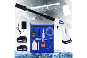 QIMU Akku-Hochdruckreiniger Tragbare Hochdruckreiniger-Pistole Max 30 Bar Mobiler Hochdruckreiniger mit 2 × 1,5Ah Akku, 180° Verstellbarer Düse, 5M Schlauch für Autowäsche,Bodenreinigung,Gießen von Blumen