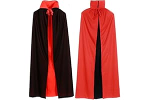 KEELYY Peleryna wampira, kostium wampira, peleryna na na Halloween, stójka, czarna, czerwona, dwustronna peleryna, kostium na Halloween, dla dorosłych i dzieci, 140 cm