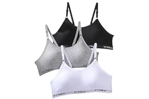 SEFIRST 3 Pièces Soutien-Gorge d'entraînement sans Couture pour Filles, Coton Brassiere sans Armature, Réglable Haut à Bretelles et Coussinets Amovible pour Fille 10 à 14 Ans (Noir, Blanc, Gris)