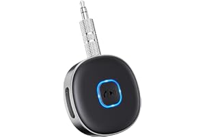 Mohard Receptor Bluetooth 5.3, AUX Adaptador Bluetooth Coche Audio Jack 3.5mm para Estéreo Domestico/Altavoz/Auriculares con Cable, Llamadas Manos Libres y Conexión Dual, Tiempo de Reproducción 16H