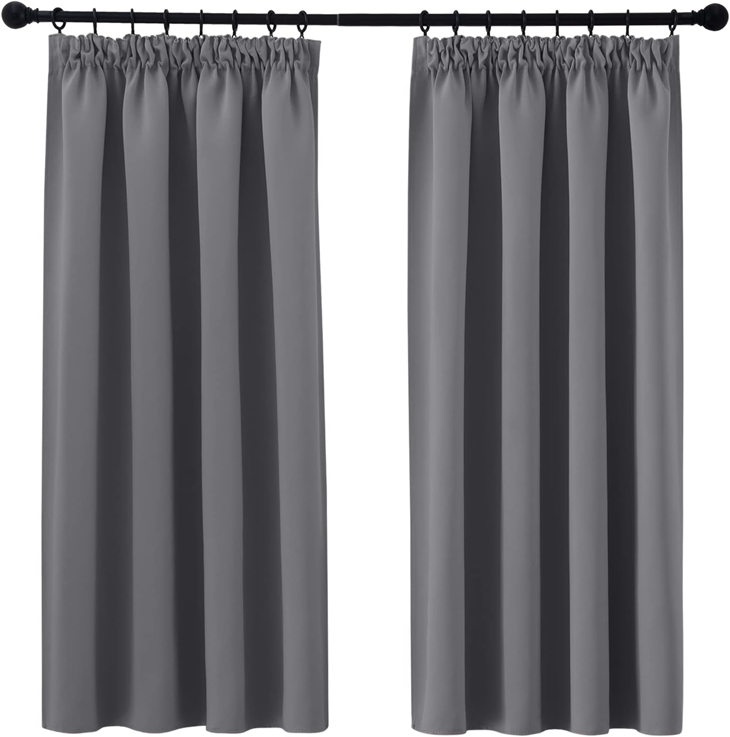 PONY DANCE Pencil Pleat Blackout Curtains Grey Thermal Insulated Curtains 46x54 Inch Drapes for Bedroom, Kitchen, Short Window Curtains with Hooks for Track Rail, W46 X L54, 2 Panels