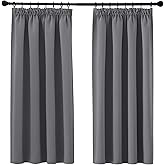 PONY DANCE Pencil Pleat Blackout Curtains Grey Thermal Insulated Curtains 46x54 Inch Drapes for Bedroom, Kitchen, Short Windo