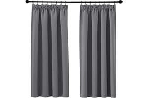 PONY DANCE Pencil Pleat Blackout Curtains Grey Thermal Insulated Curtains 46x54 Inch Drapes for Bedroom, Kitchen, Short Window Curtains with Hooks for Track Rail, W46 X L54, 2 Panels
