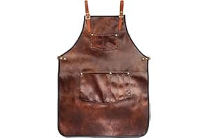 PETSOLA Kstyhome Tablier de chef pour hommes femmes tablier en cuir imperméable avec poches sangles croisées pour cuisine barbecue cuisine barbier Barista tablier travail manuel