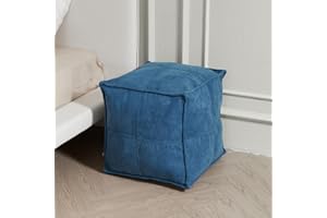 Louis Donné Unstuffed Square Pouf Cover, Luxurious Premium Fabric Ottoman Cover in Jewel Blue Scratch & Dirt Resistant with Hidden Storage, Stylish 17.7" Foot Rest Cover for Living Room Bedroom