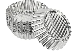 BUYGOO Stampi di Crostate di Uova 20PCS Pirottini in Acciaio Inox 430 Alimentare, Stampo Mini per Tortine Antiaderente Formine Muffin, Stampo Torta Cupcake, Stampi Budini, Formine Crostatine, Dessert