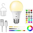 USB Rechargeable Light Bulb With Remote Control, 8W Smart RGB Color Changing Bulb, 9+3 Color Temperature, E27 LED Dimmable Touch Control Bulbs With Timing Function, 2600mah Battery Powered, A19,1 PACK