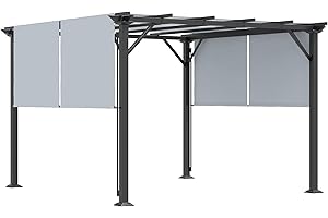 Outsunny Pergola rétractable 3L x 3l x 2H m Structure métal époxy anticorrosion Noir Double Toile Polyester Haute densité Gris
