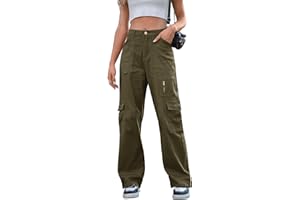 IVIR Cargo Pants Women High Waist Wide Leg Casual Pants with 7 Pockets Stretchy Drawstring Baggy Y2K Trousers