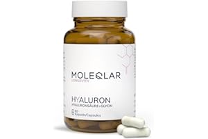 ‎MOLEQLAR MoleQlar Hyaluron Kapseln - 60 Stück Hyaluron, Glycin und Vitamin C im Komplex - unterstützt Bindegewebe und Haut - hochmolekulare, vegane Hyaluronsäure (2000 kDa)