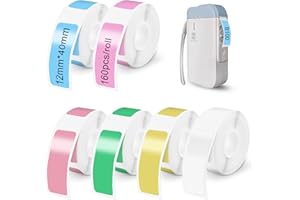 Bmliingchau 6 Rolls Label Tape Replacement Thermal Label Tape for Phomemo D30/D32/D35/Q30/Q30/Q31, for MARKLIFE P11/P12/P15, for iEager L11/L12, for Vretti HP3/HP4, 12 x 40 mm Self-Adhesive 160 Pieces