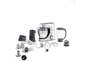 Moulinex Robot pâtissier, 1100 W, Kit de pâtisserie, Blender, Découpe-légumes avec accessoire pour macédoine, Hachoir à viande, Mini hachoir, Masterchef Gourmet argent QA519D32