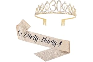 REYOK Oro 30años Cumpleaños de Corona Tiara de cristal, Banda de Satén 30 Fabulous 30th Fiesta de Cumpleaños para Mujeres mom Novia