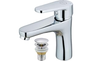 MILOT Basin Mixer Tap, Bathroom Sink Taps, G1/2" Leak Proof Bathroom Taps, Basin Tap, Bathroom Mixer Tap, Free Slotted Sink Plug (Chrome)