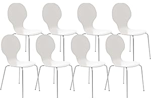 ‎CLP CLP 8 x Stapelstuhl Diego I Ergonomischer Konferenzstuhl Mit Holzsitz Und Metallgestell I Stapelbarer Stuhl Mit Pflegeleichter Sitzfläche, Farbe:weiß