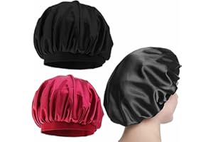 TUKNON Capó de Satén para Dormir,Gorro de Dormir,Gorro de Saten para Dormir Pelo Rizado,2Piezas Gorro de Satén para Dormir Ajustable Gorro de Satén de Noche Pelo Rizado Gorro para Dormir para Mujeres y Niñas