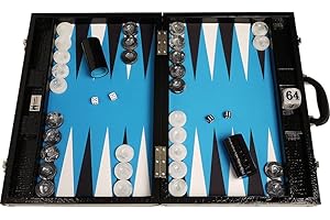 Wycliffe Brothers 21" Tournament Backgammon Set - Black Croco Board with Blue Field - Gen III