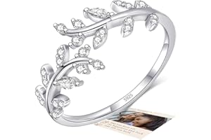 YOEE 925 Sterling Silver Plated Open Adjustable Rings for Women Girls - Olive Branch Leaf/Flowers Cubic Zirconia Rings - Thumb Wrap Around Leaf Ring - Jewellery Gifts with Box, Blue/Green/Red
