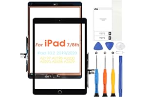 ARSSLY Pour iPad 7 2019 / iPad 8 2020 Écran tactile Digitizer Écran pour iPad7/iPad8 Remplacement pour iPad A2197 A2198 A2200 A2270 A2428 A2429 A2430 avec bouton et réparation kit (noir)