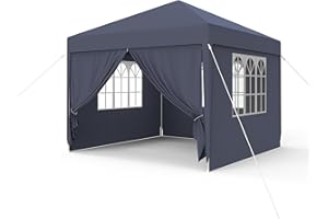 FIVMEN Carpa 3x3m Carpa para Fiestas con Paneles Laterales y Ventanas Pabellón de Jardín Cenador de Poliéster Protección UV Impermeable Gazebo Exterior, Antracita